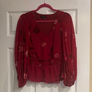 1. STATE Women's Red Floral V-Neck Blouse